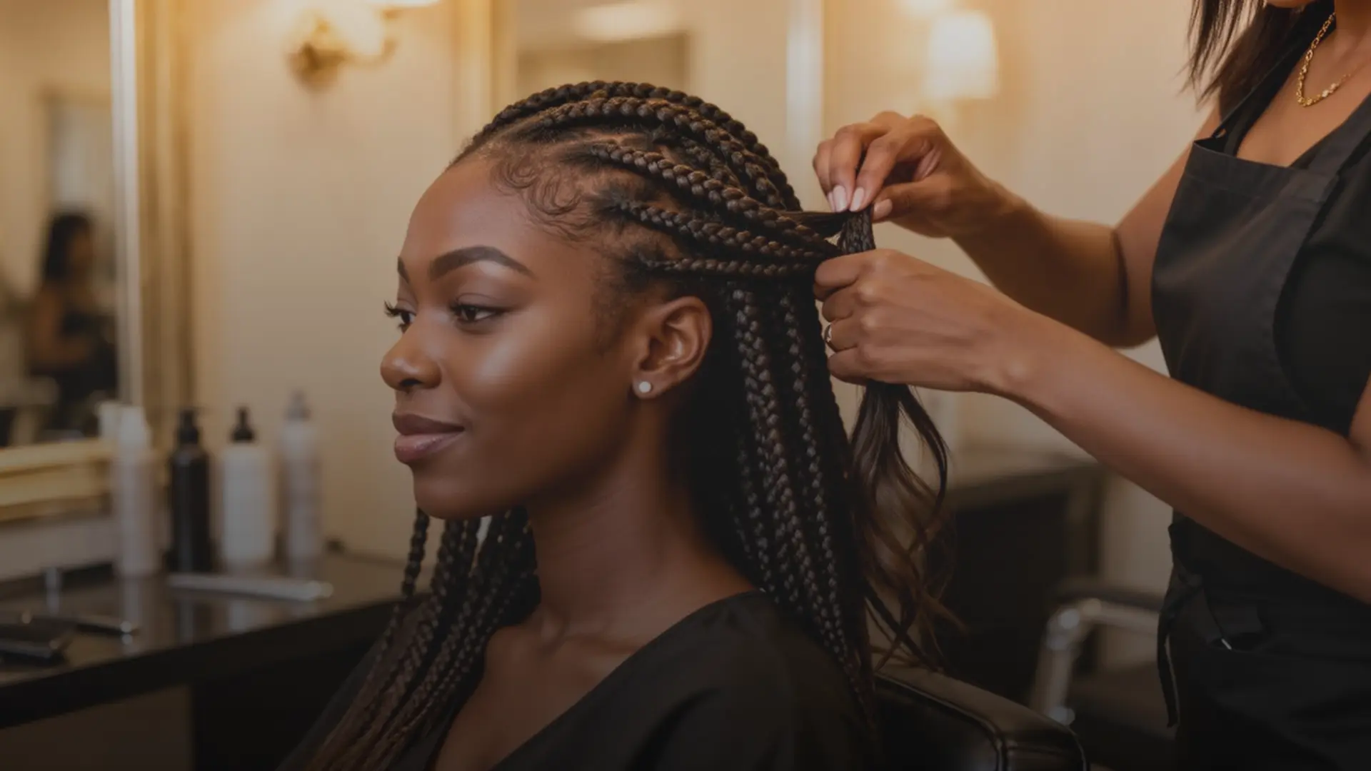 African lady being braided in a hair salon