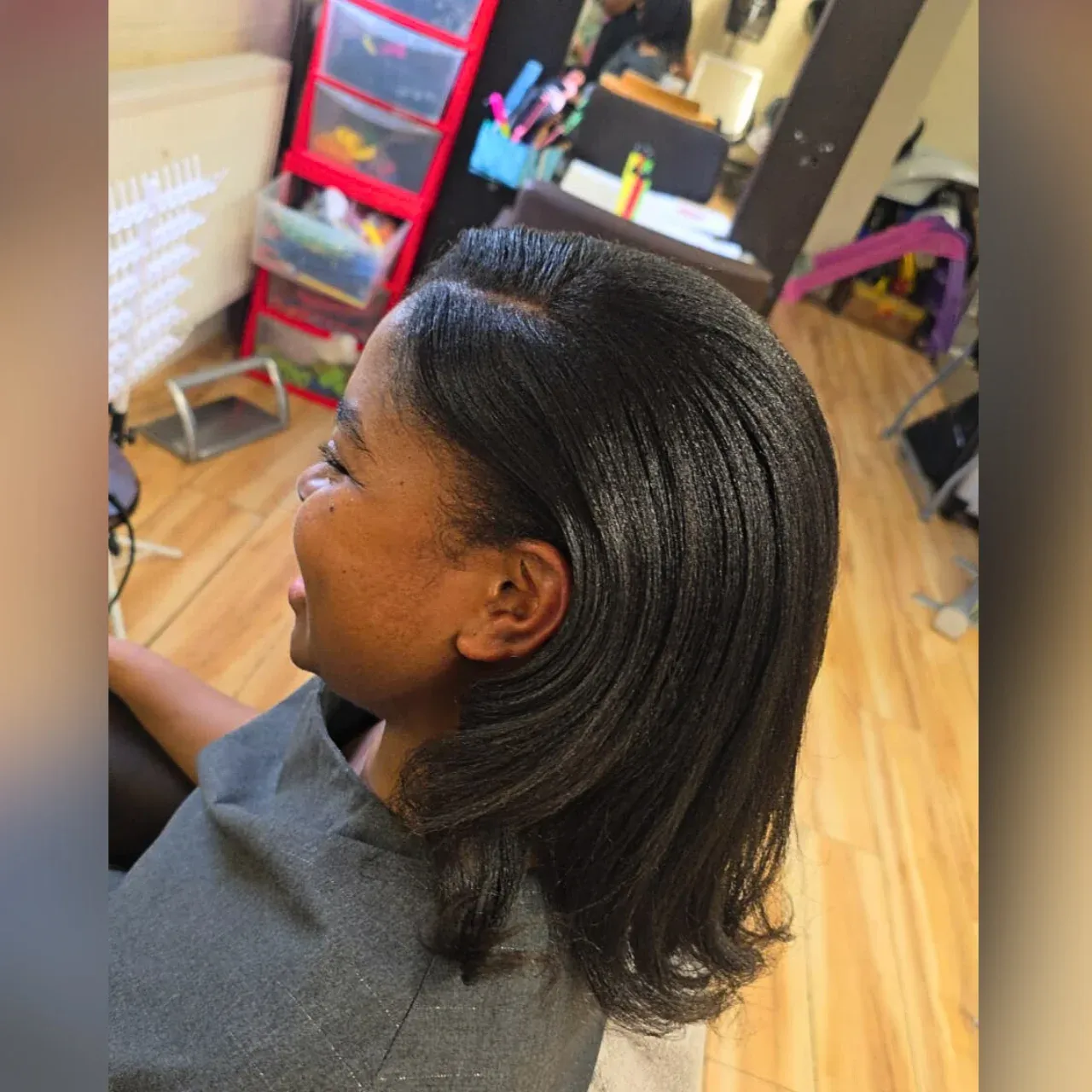 Shiny Natural Hair that has had an oil treatment done to it
